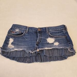 Hollister Vintage Y2K 5 Destroyed Pleated Layered Denim Mini Skirt